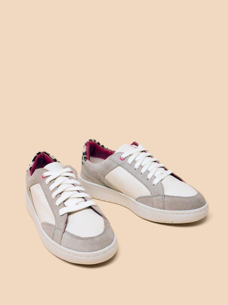 Dahlia Leather Trainer in WHITE MLT - FLAT FRONT