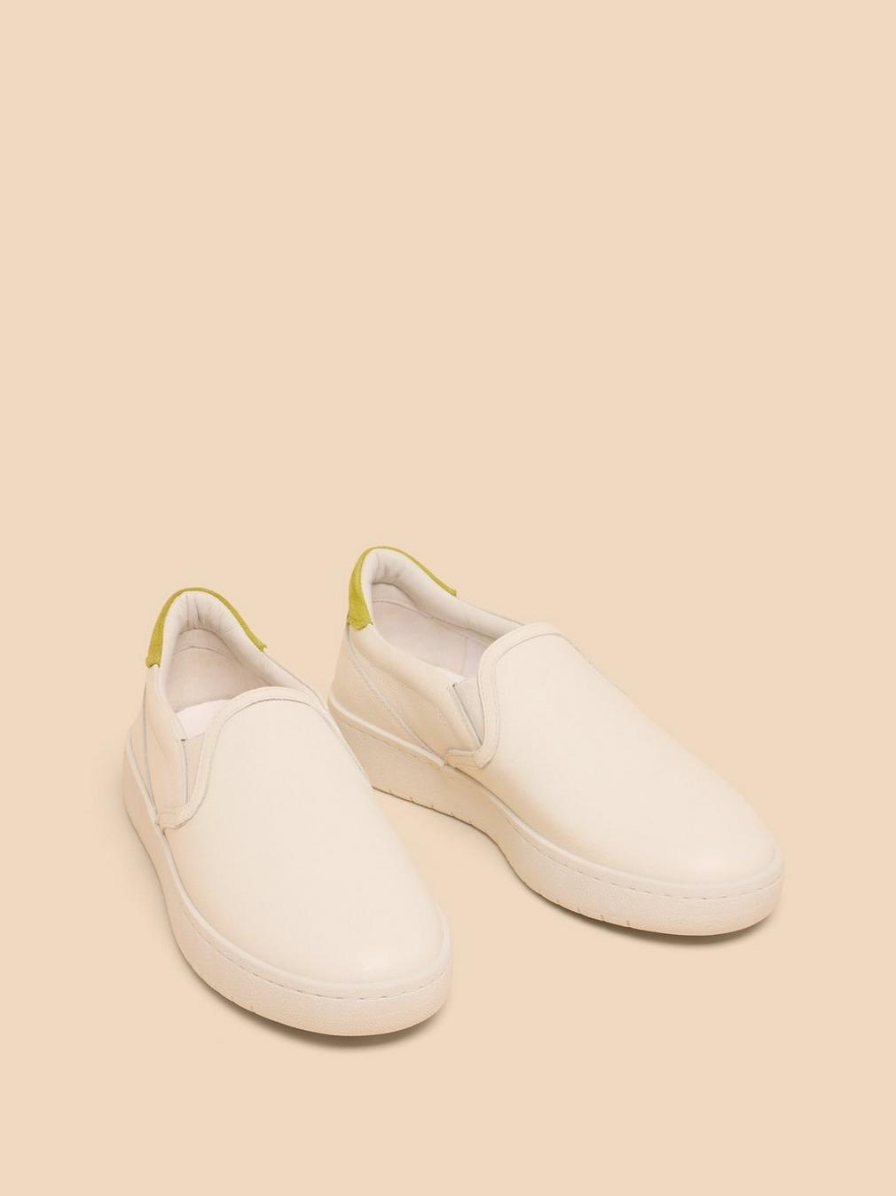 Primrose Leather Slip On in BRIL WHITE - FLAT FRONT