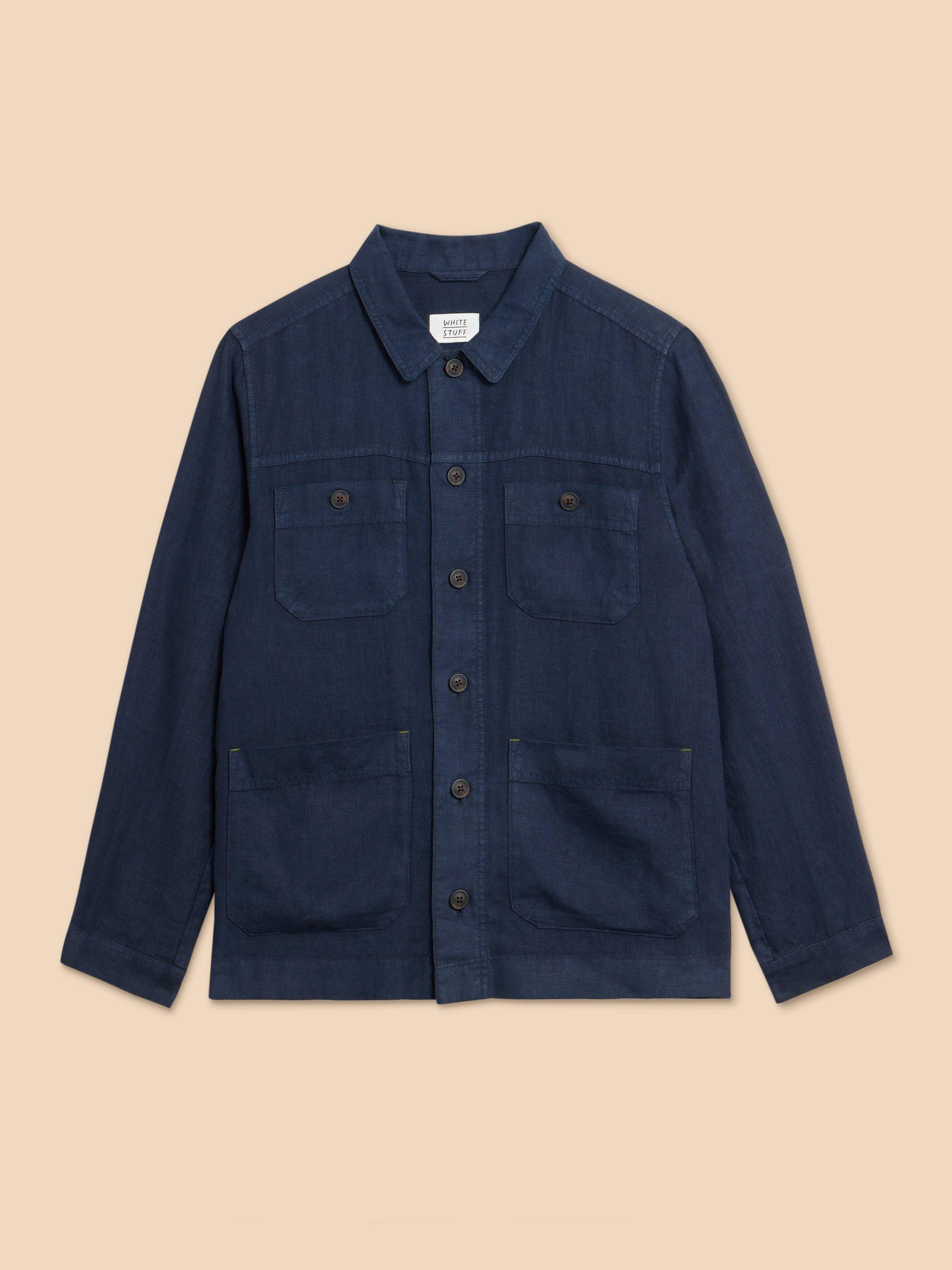 Linen Chore Jacket in DARK NAVY - FLAT FRONT