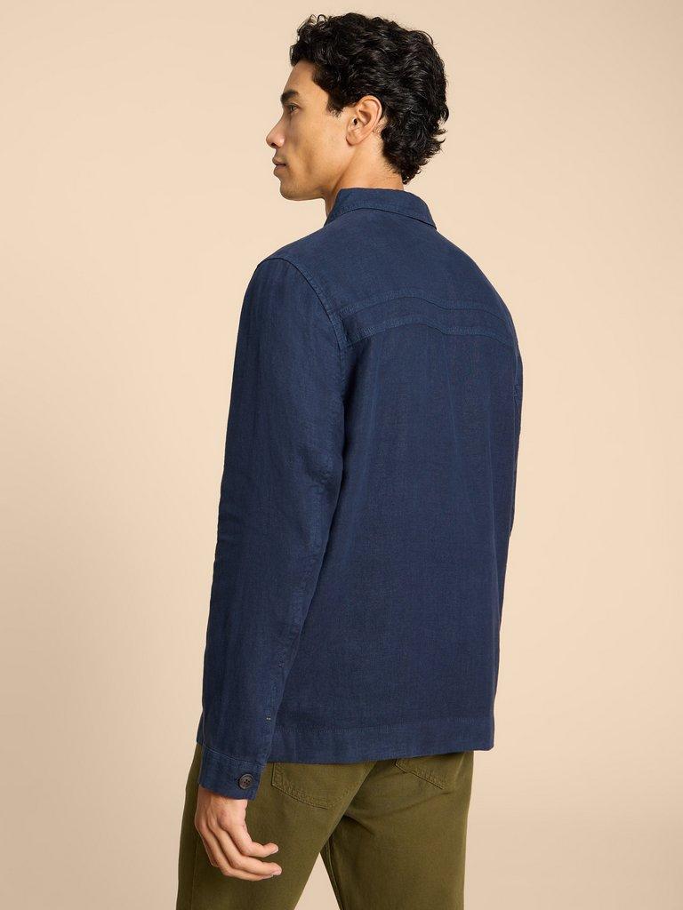 Linen Chore Jacket in DARK NAVY - MODEL BACK