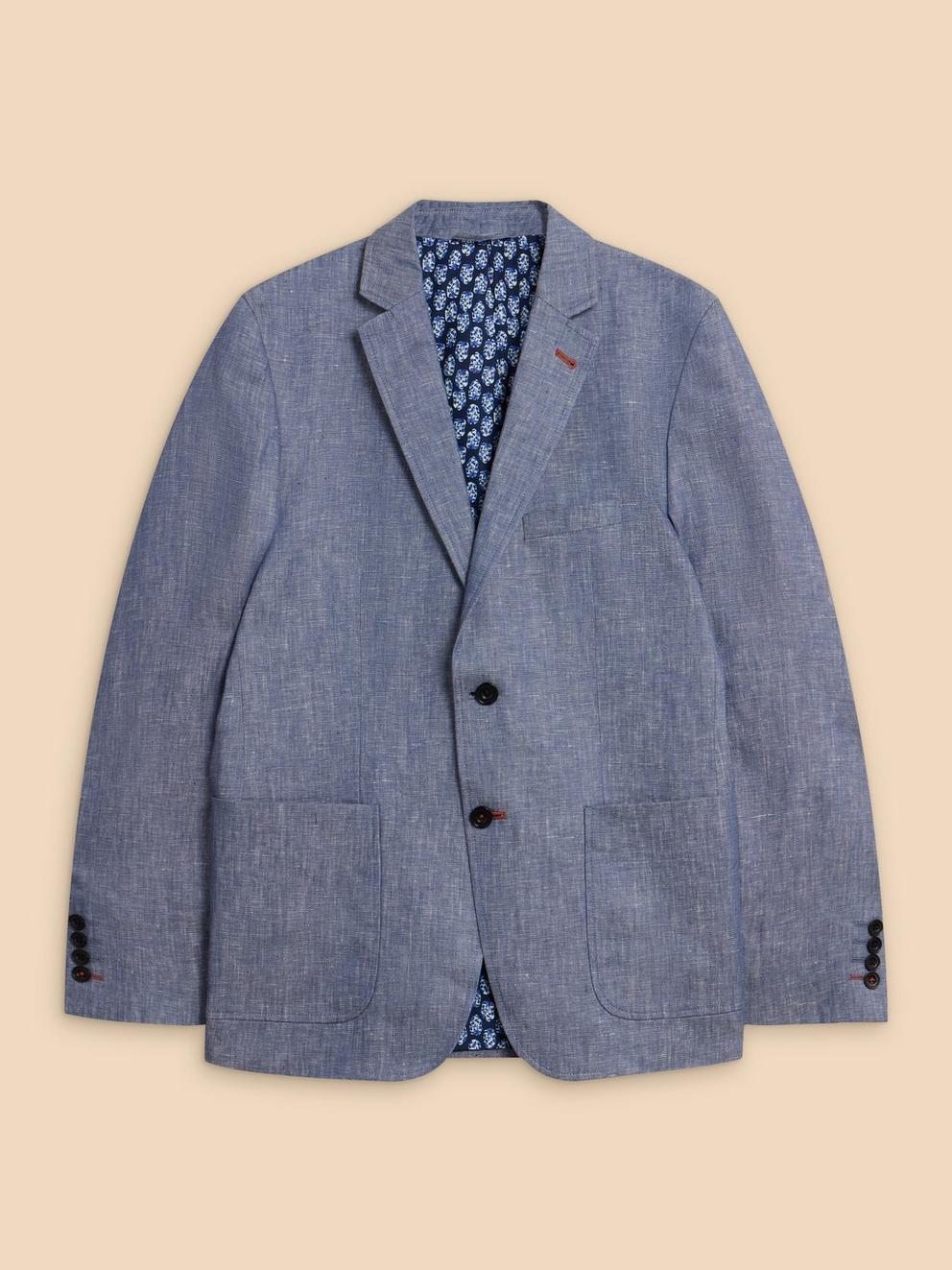 Linen Blazer in MID BLUE - FLAT FRONT