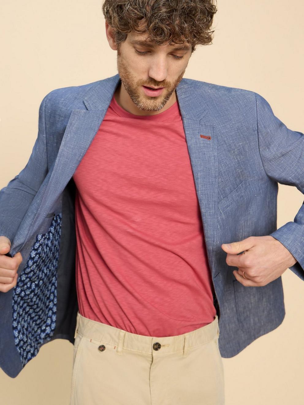 Linen Blazer in MID BLUE - MODEL DETAIL