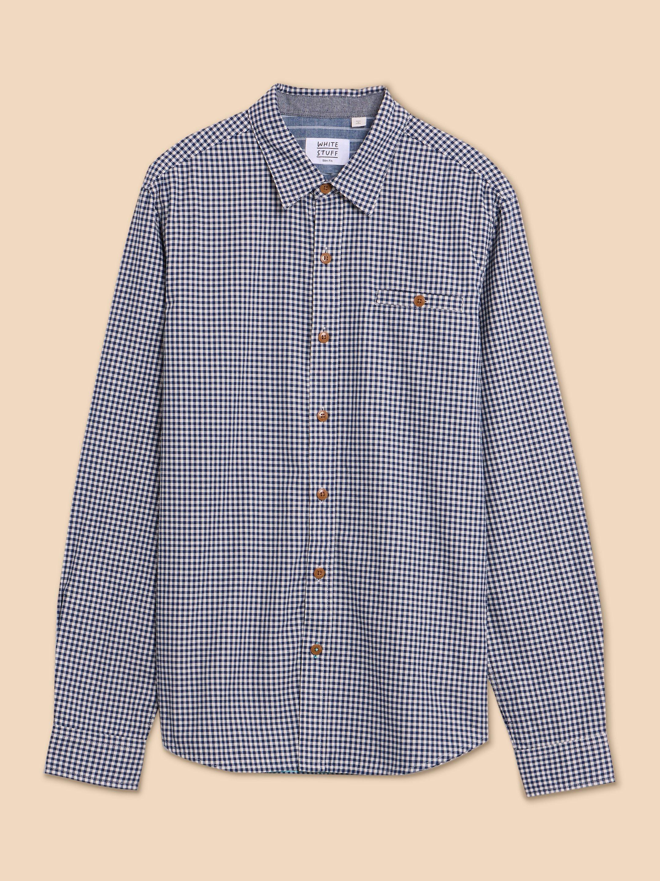 Gingham LS Shirt in NAVY MULTI - FLAT FRONT