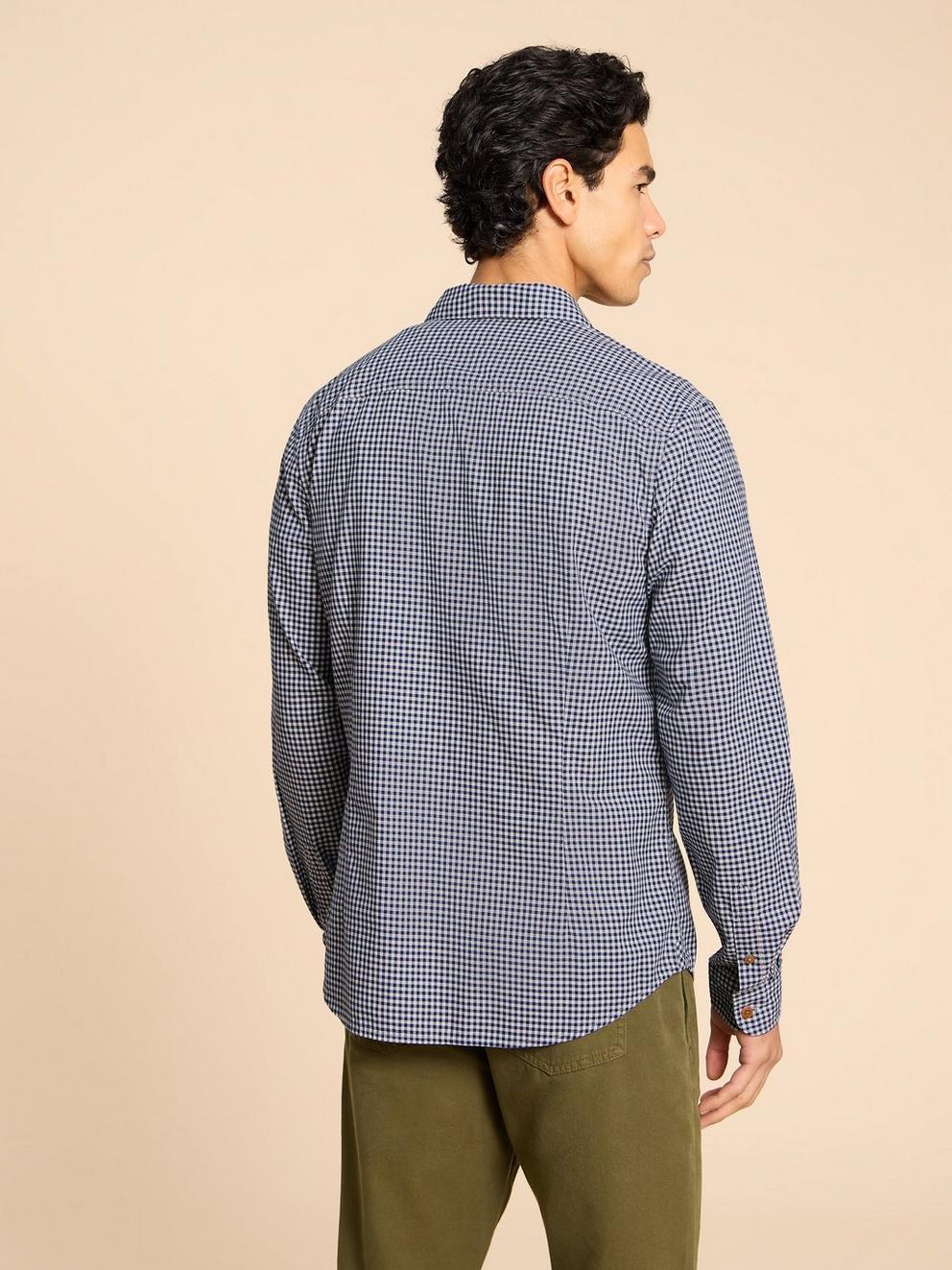 Gingham LS Shirt in NAVY MULTI - MODEL BACK