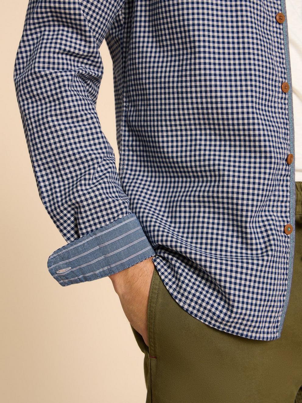 Gingham LS Shirt in NAVY MULTI - MODEL DETAIL