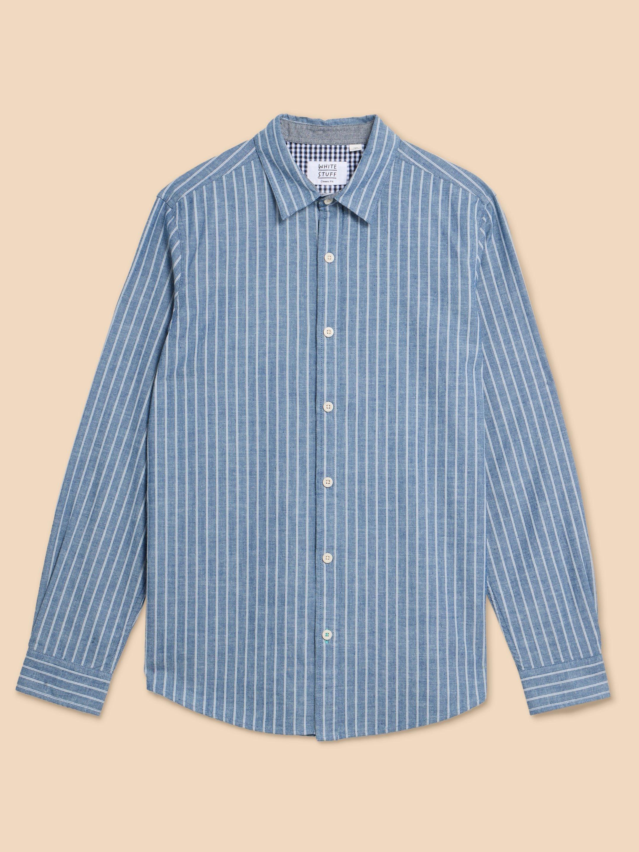 Stripe LS Shirt in CHAMB BLUE - FLAT FRONT