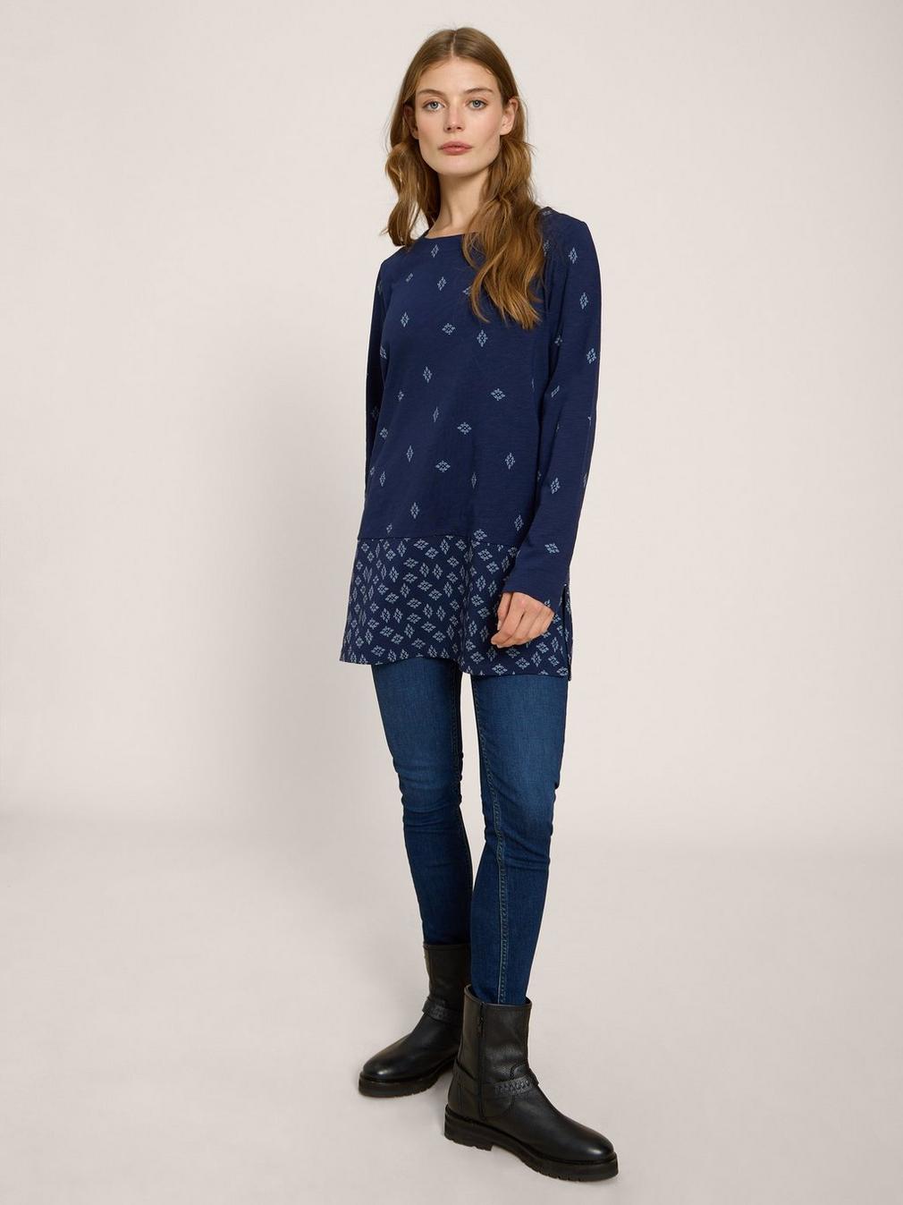 CARRIE LS TUNIC in NAVY PR - MODEL FRONT