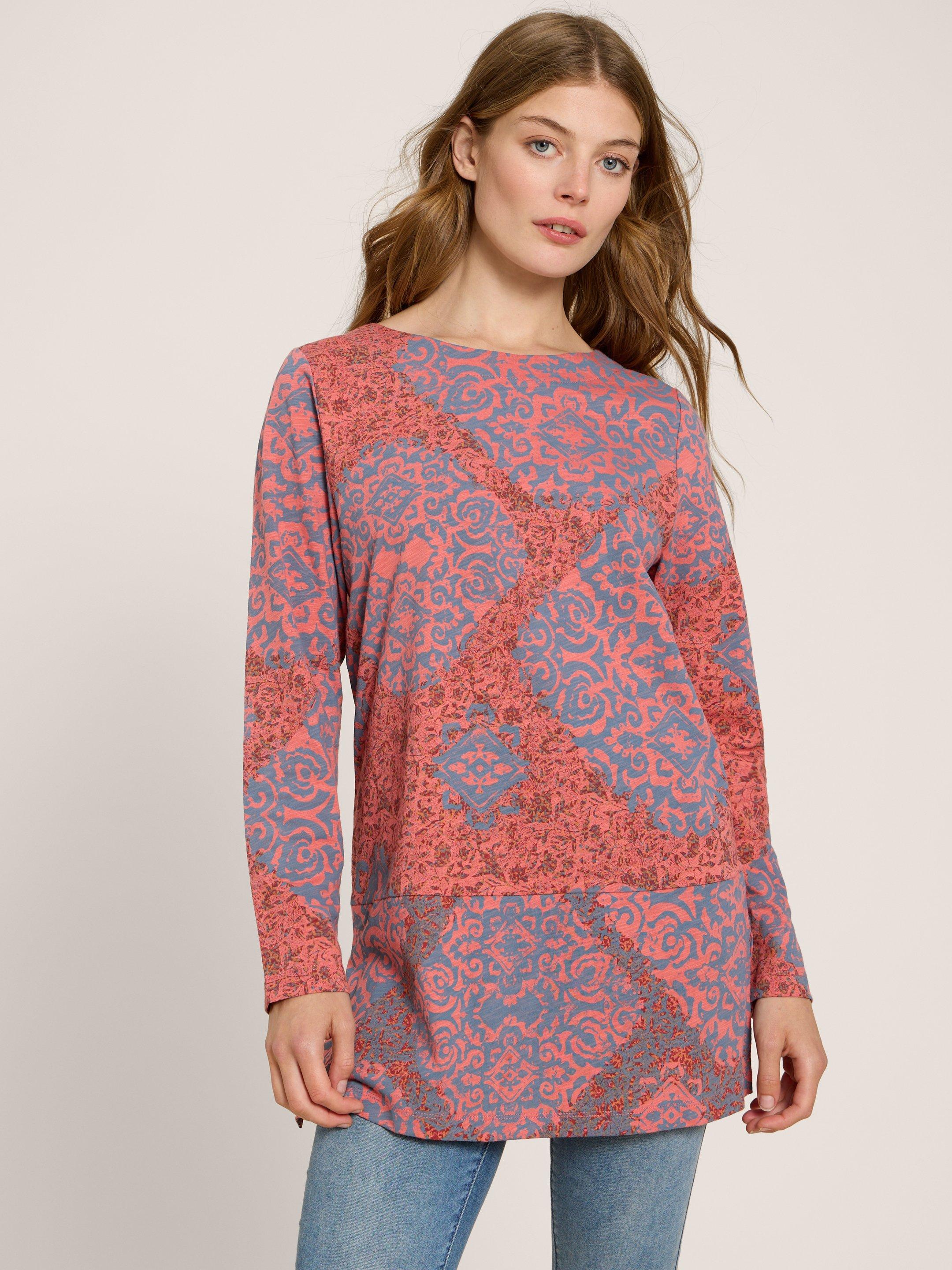 CARRIE LS TUNIC in RED PR - MODEL FRONT