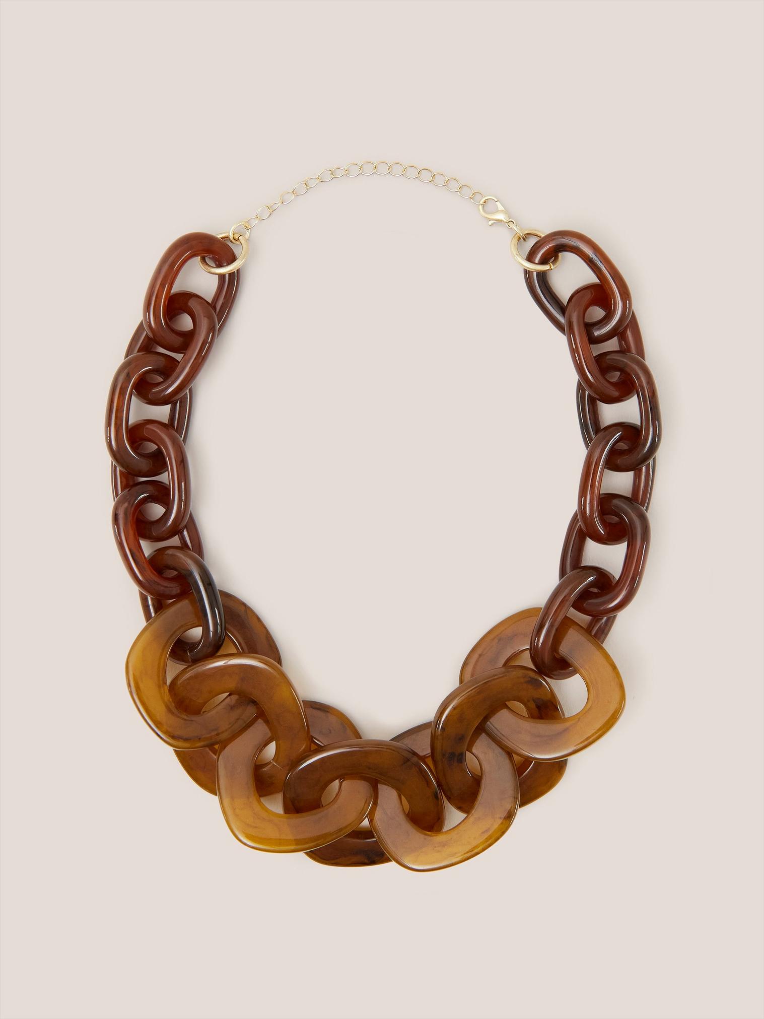 Tulip Resin Chain Necklace in BROWN MLT - FLAT FRONT