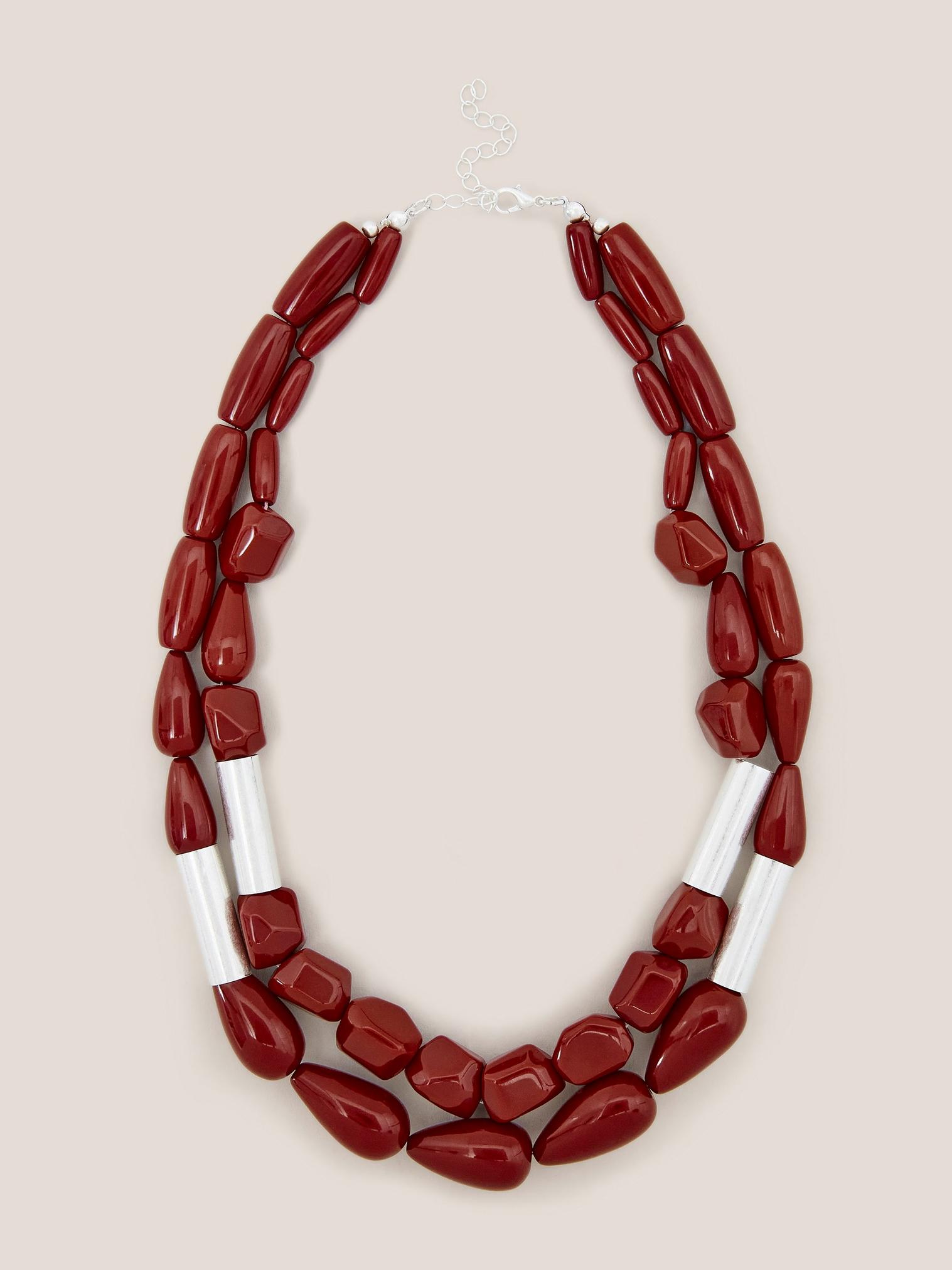 Jasmine Bead Necklace in DEEP RED - FLAT FRONT