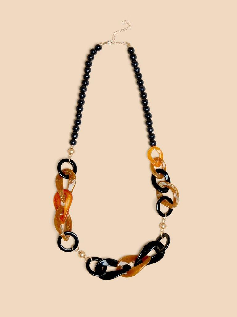 Lili Long Chain Bead Necklace in BLK MLT - FLAT FRONT