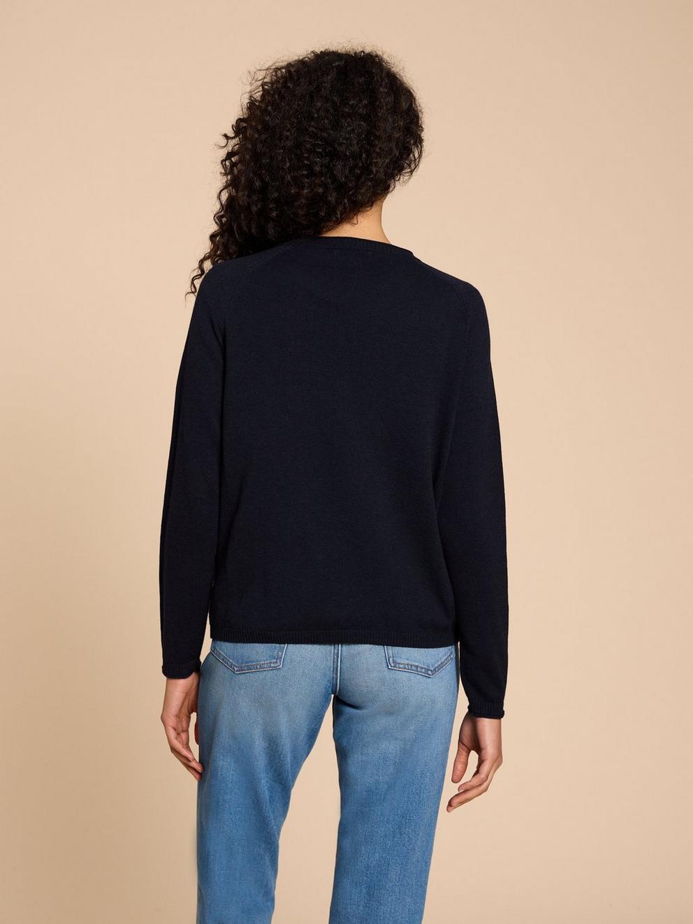 LUNA CARDI in DARK NAVY - MODEL BACK