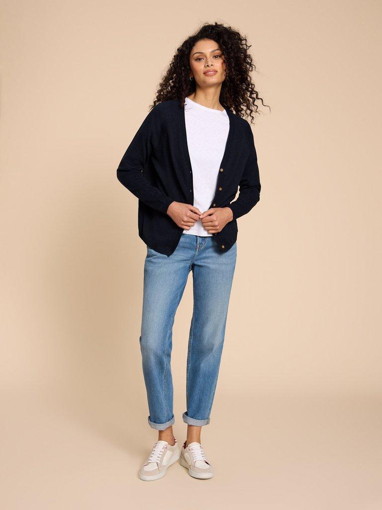 LUNA CARDI in DARK NAVY - MODEL FRONT