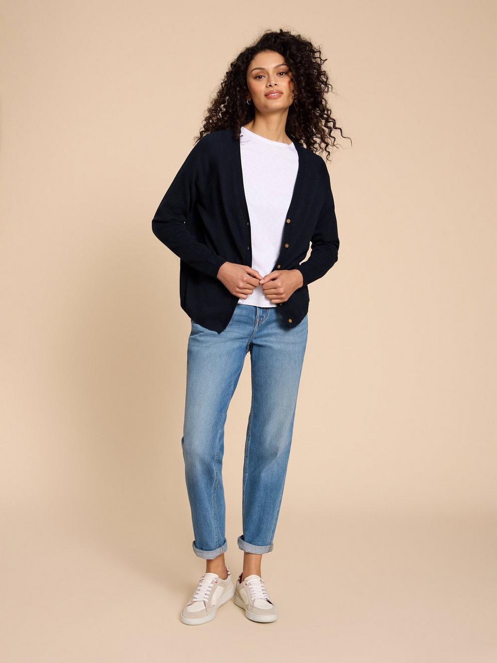 LUNA CARDI in DARK NAVY - MODEL FRONT