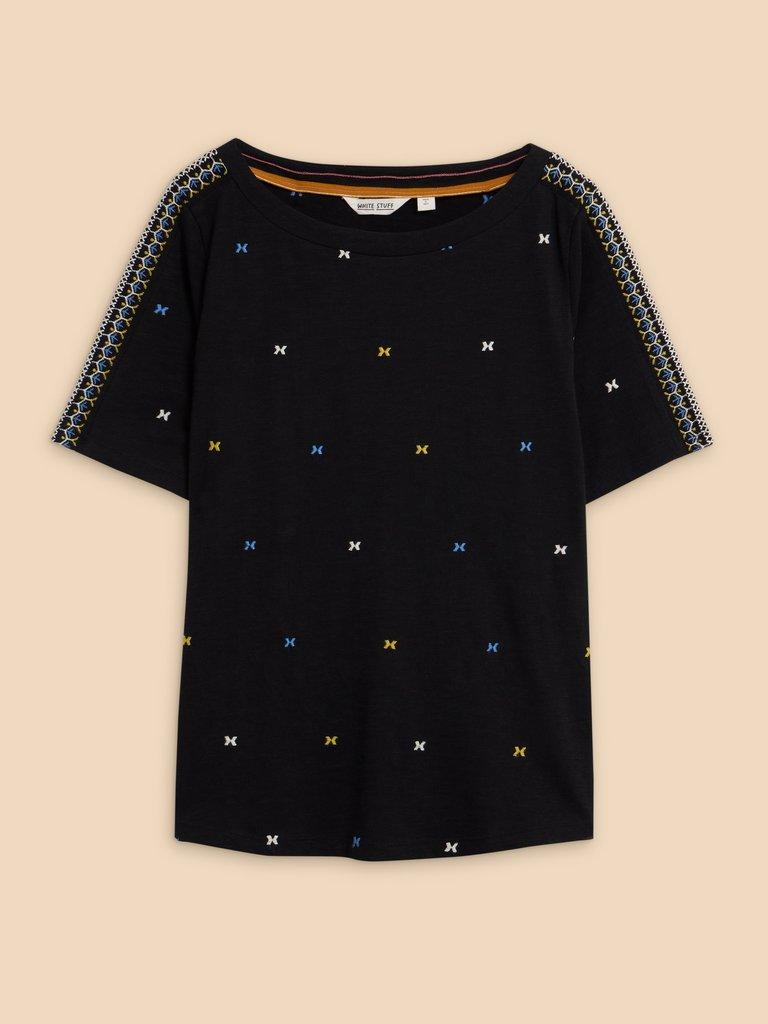 WINNIE EMBROIDERED TOP in BLK MLT - FLAT FRONT