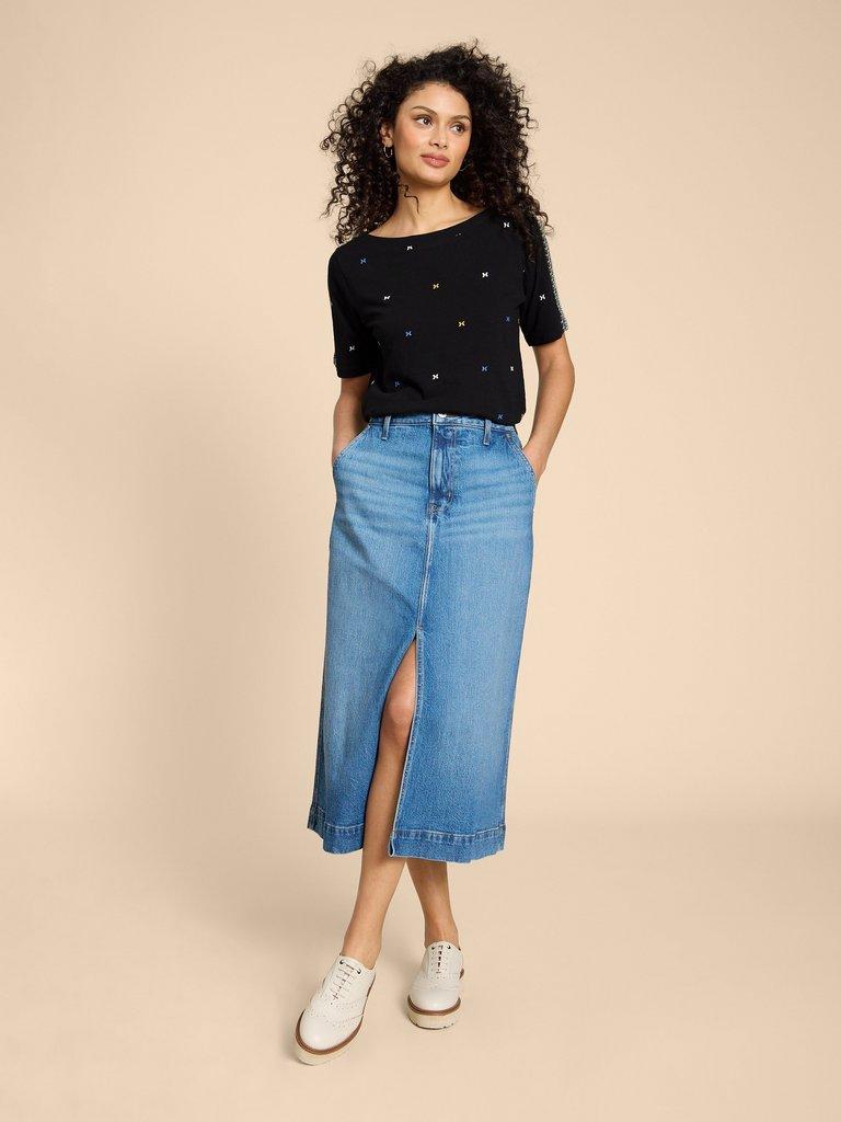 WINNIE EMBROIDERED TOP in BLK MLT - MODEL FRONT