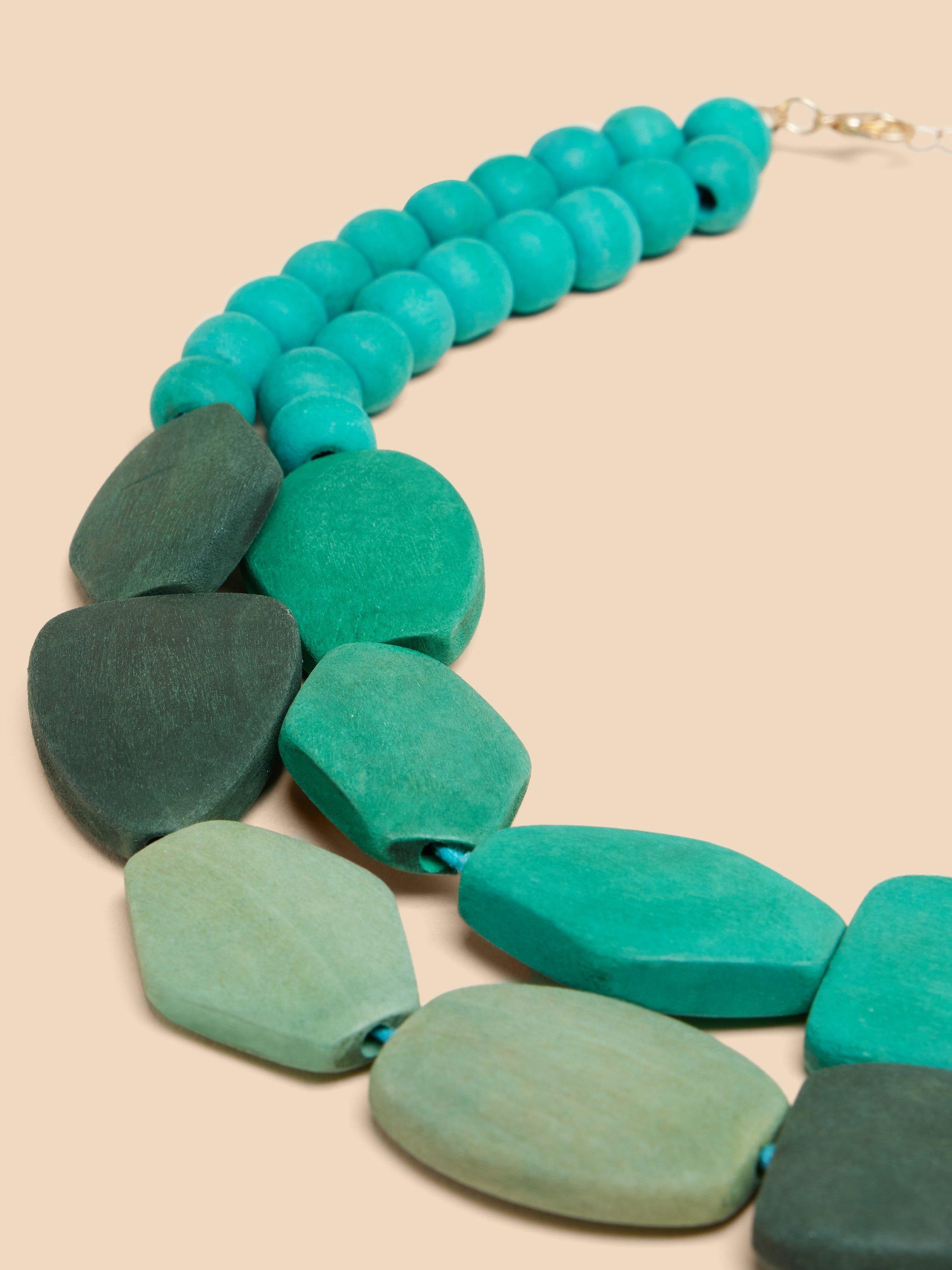 Petunia Wood Necklace in BLUE MLT - FLAT DETAIL
