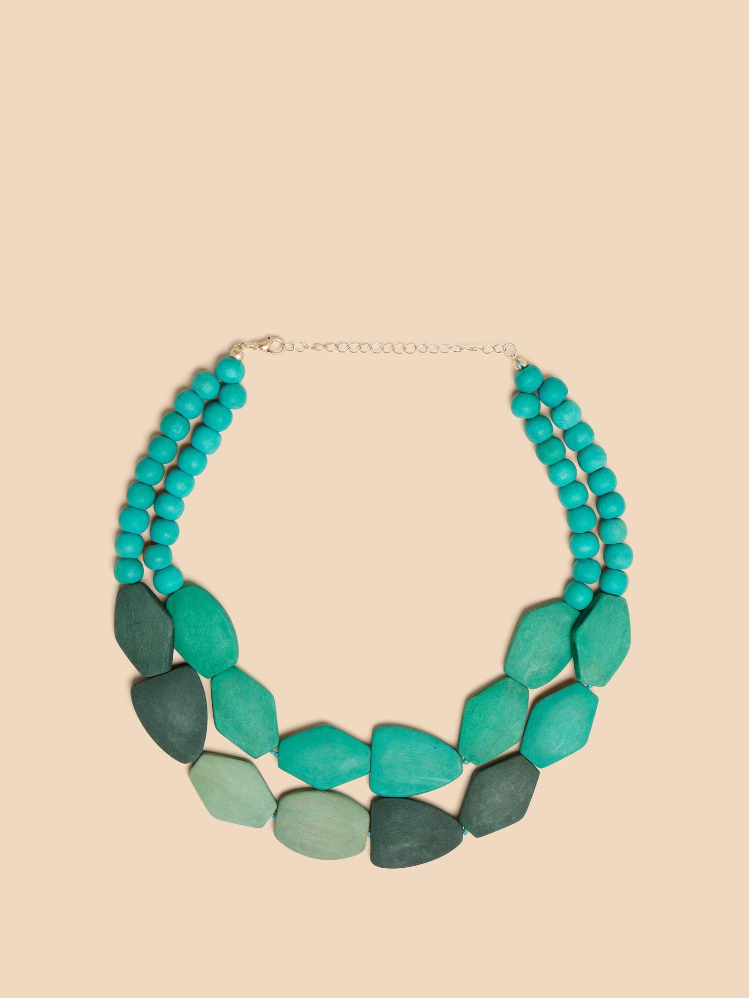 Petunia Wood Necklace in BLUE MLT - FLAT FRONT