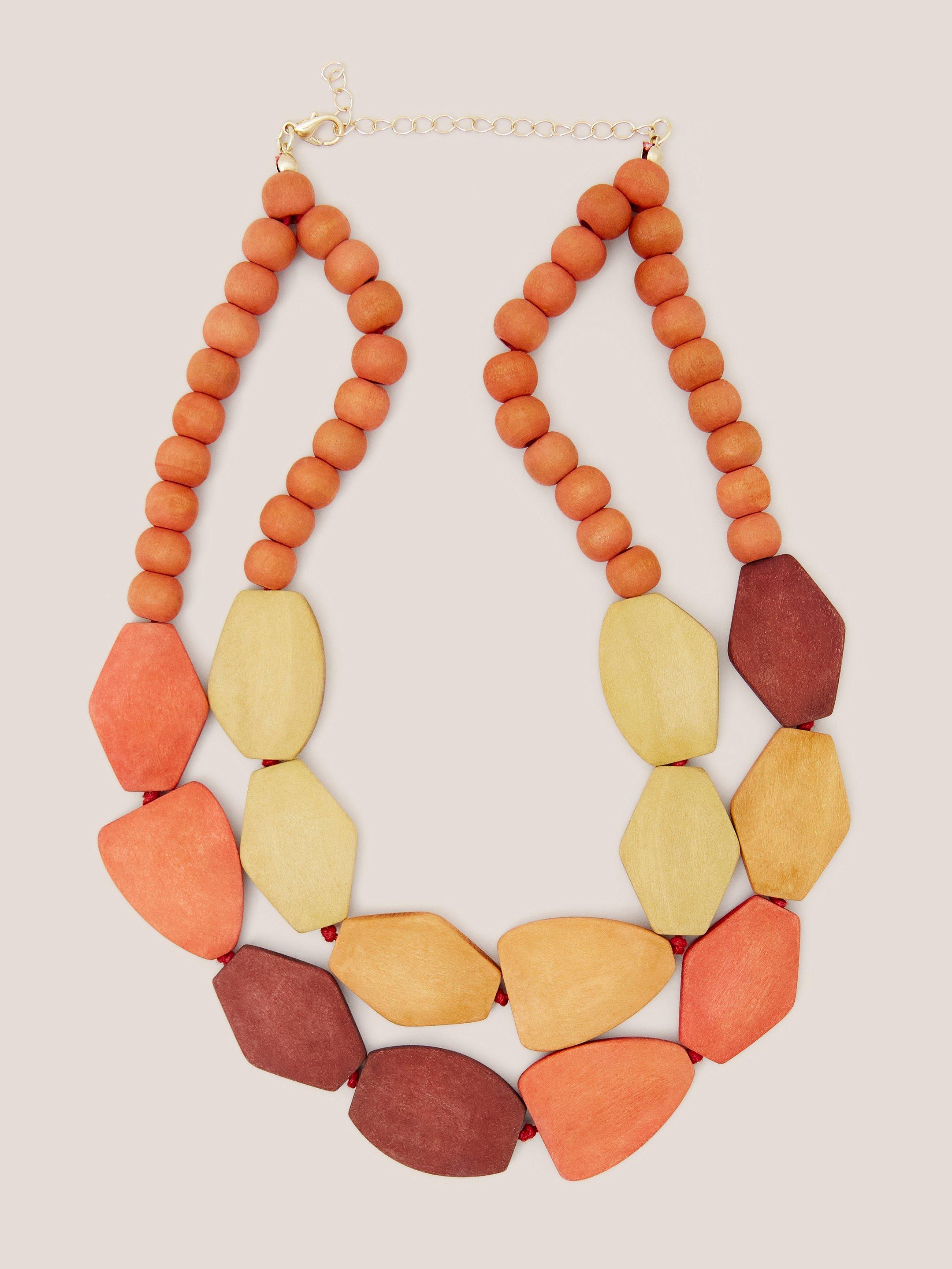 Petunia Wood Necklace in ORANGE MLT - FLAT FRONT