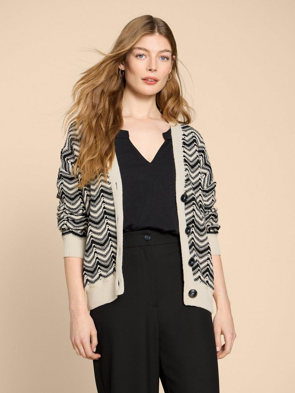 STELLA CHEVRON CARDI in WHITE MLT - LIFESTYLE