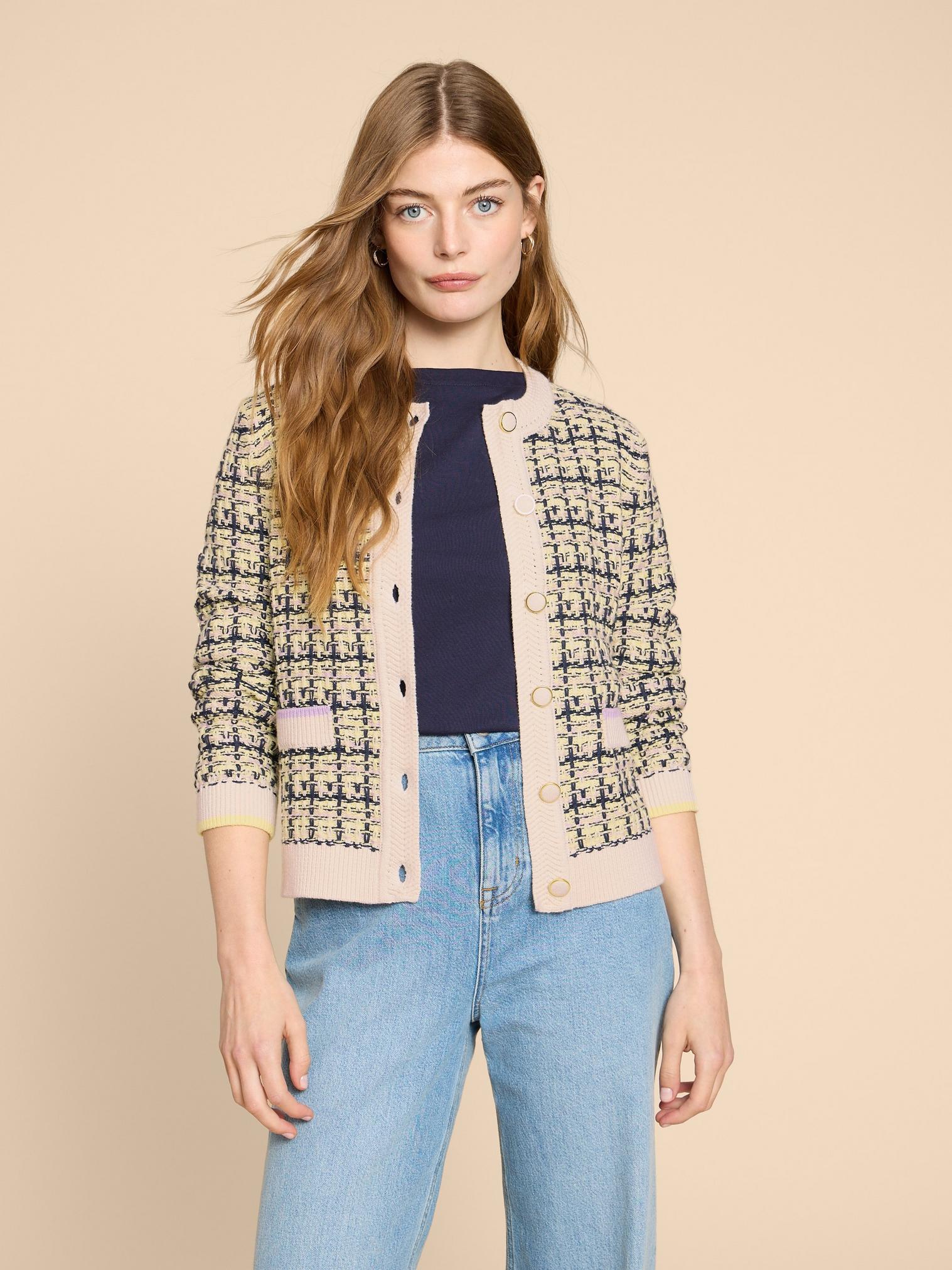 KELLY TEXTURED CARDI in WHITE MLT - LIFESTYLE