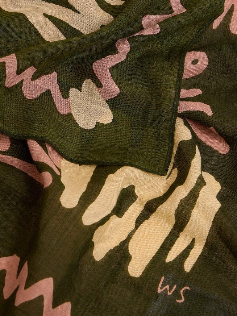 Scribble Check Square Scarf in GREEN PR - FLAT DETAIL