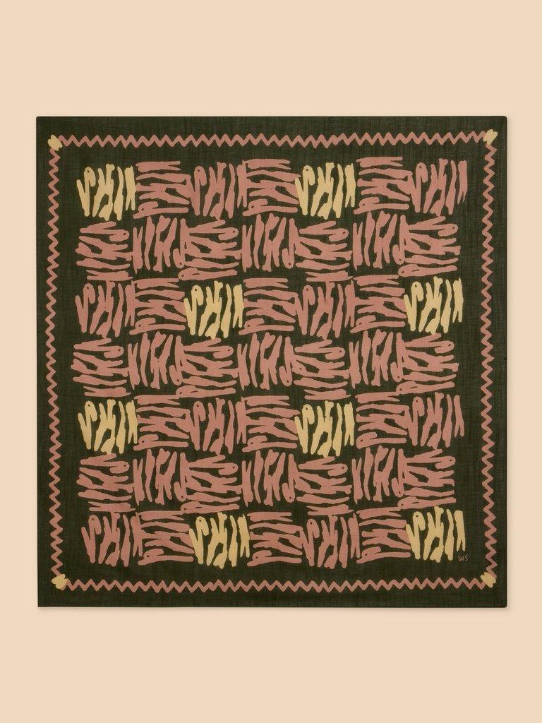 Scribble Check Square Scarf in GREEN PR - MODEL BACK