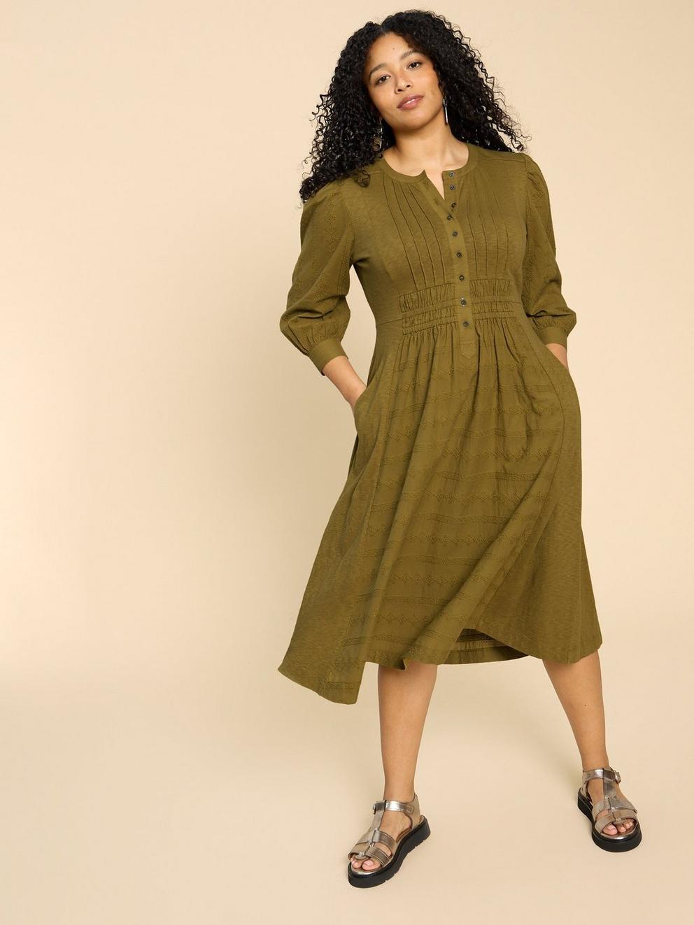 Celeste Jersey Round Neck Dress in KHAKI GRN - LIFESTYLE