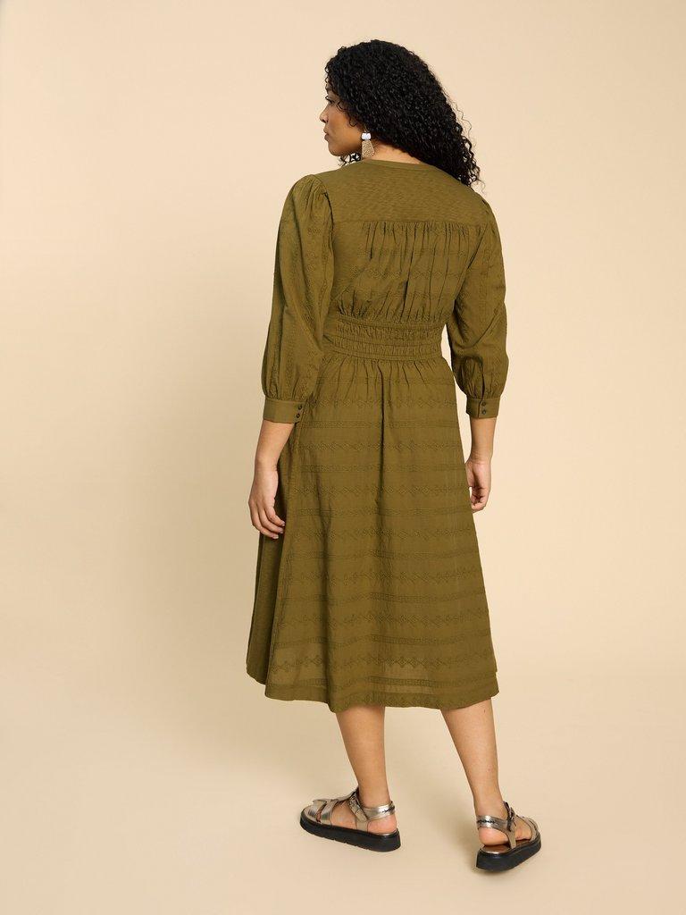 Celeste Jersey Midi Dress in KHAKI GRN - MODEL BACK