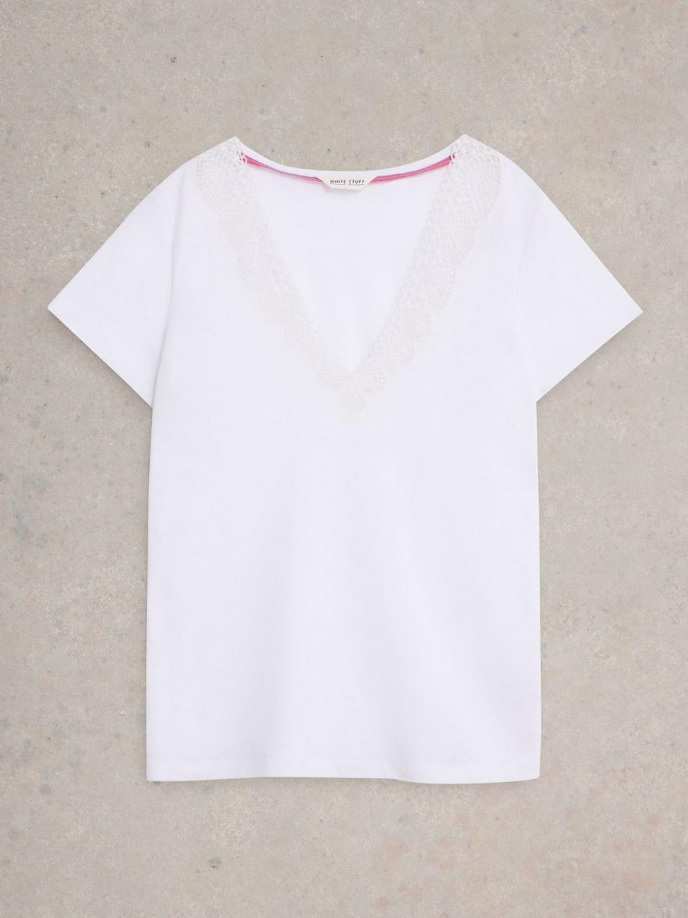 Ellie Linen Blend Lace Tee in BRIL WHITE - FLAT FRONT