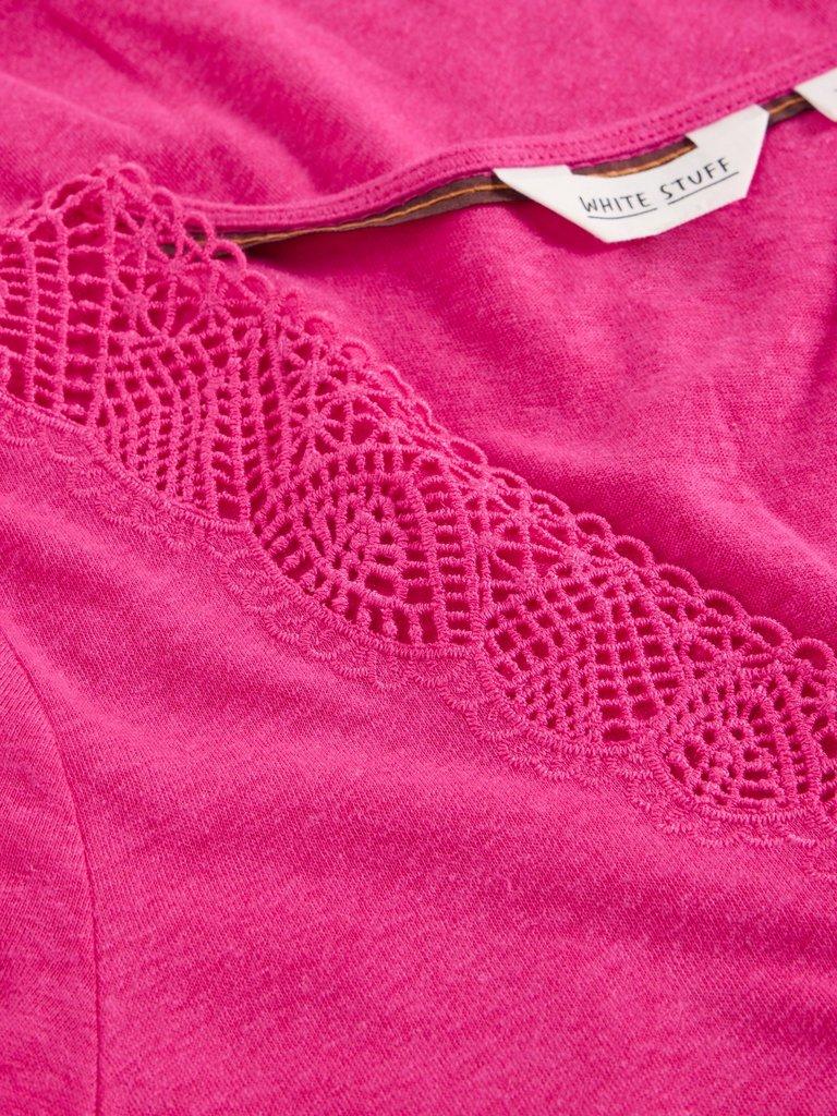 Ellie Linen Blend Lace Tee in BRT PINK - FLAT DETAIL