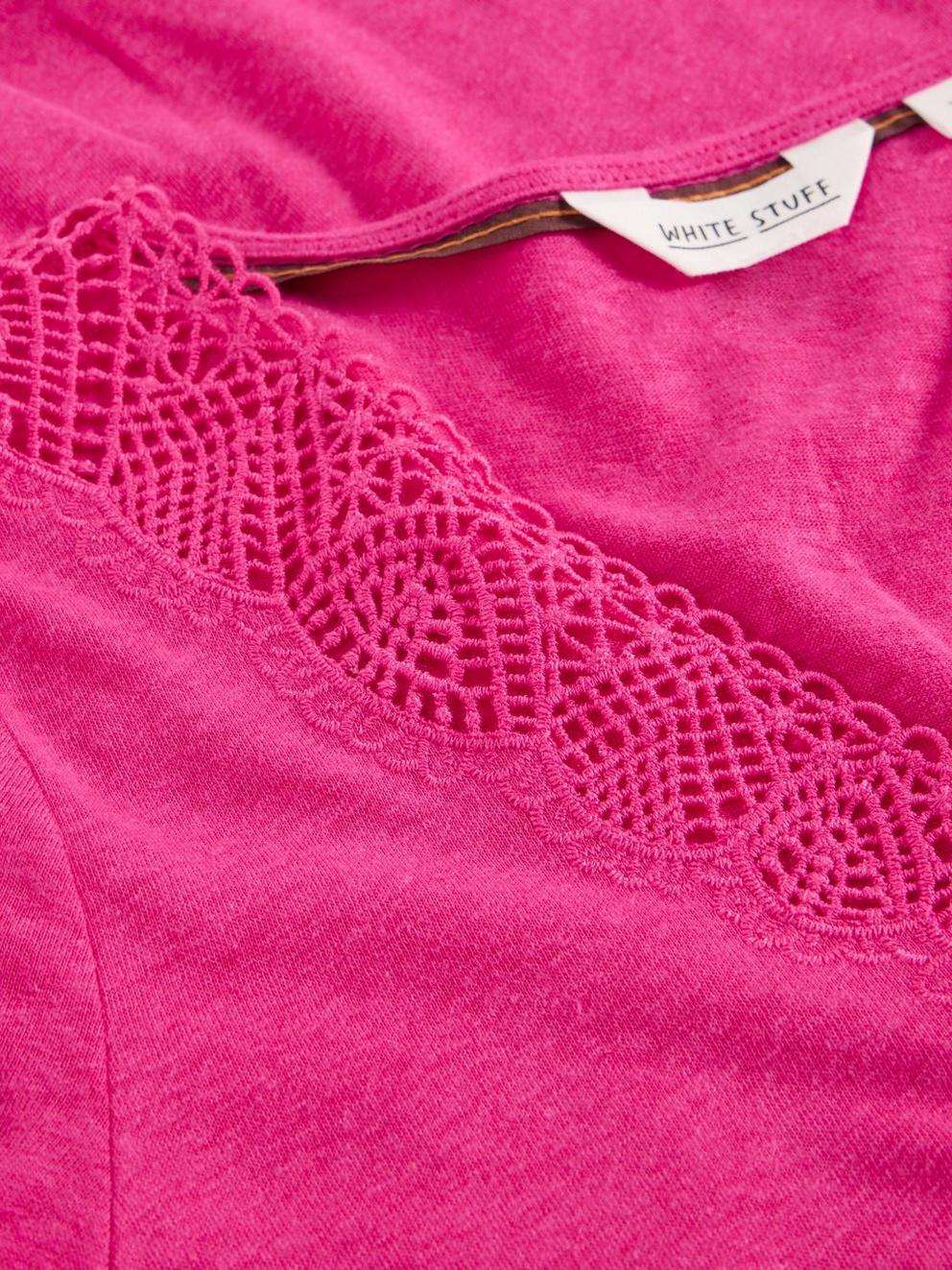 Ellie Linen Blend Lace Tee in BRT PINK - FLAT DETAIL