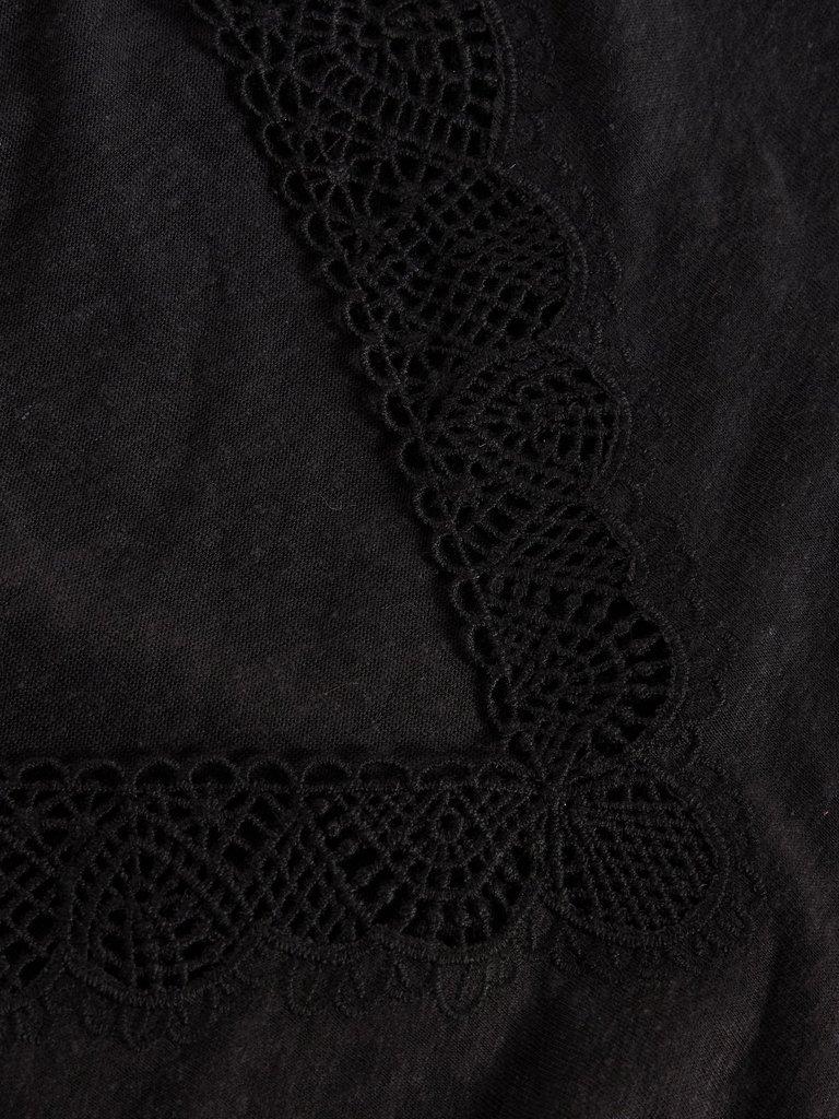 Ellie Linen Blend Lace Tee in PURE BLK - FLAT DETAIL