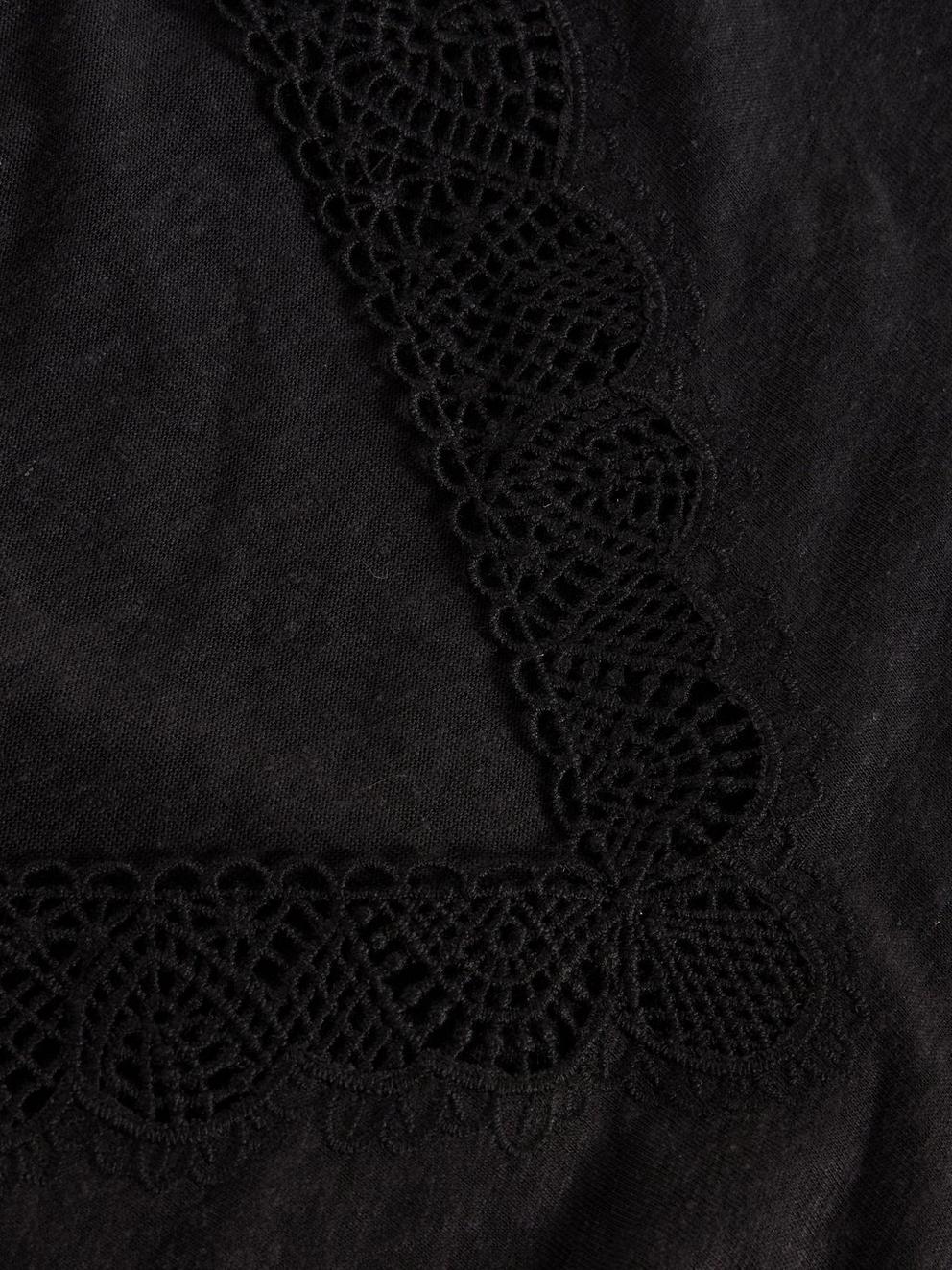 Ellie Linen Blend Lace Tee in PURE BLK - FLAT DETAIL