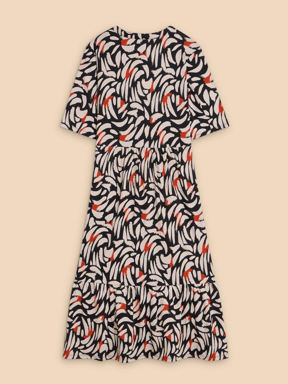 Naya Jersey Printed Tiered Dress in BLK MLT - FLAT BACK