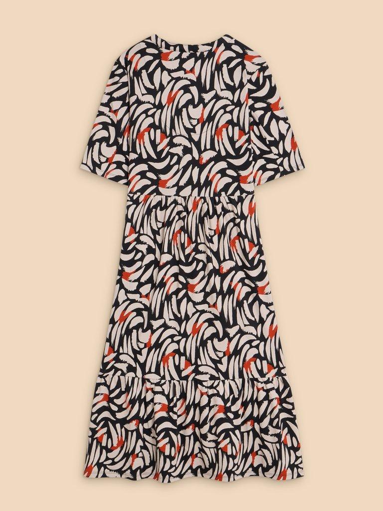 Naya Jersey Printed Tiered Dress in BLK MLT - FLAT BACK
