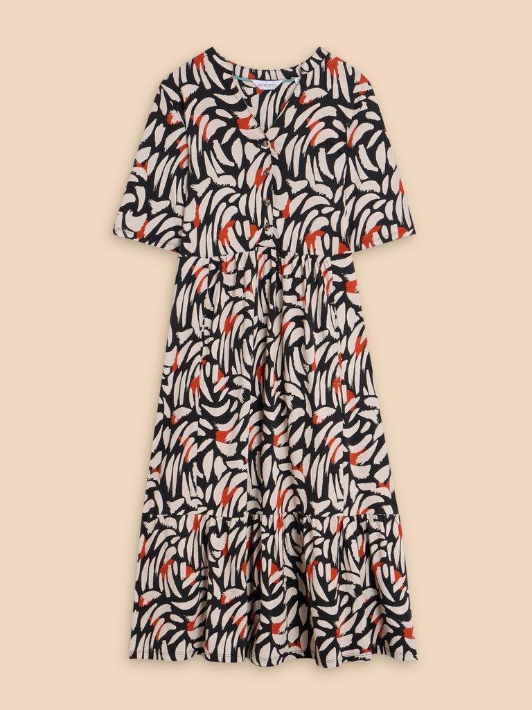 Naya Jersey Printed Tiered Dress in BLK MLT - FLAT FRONT
