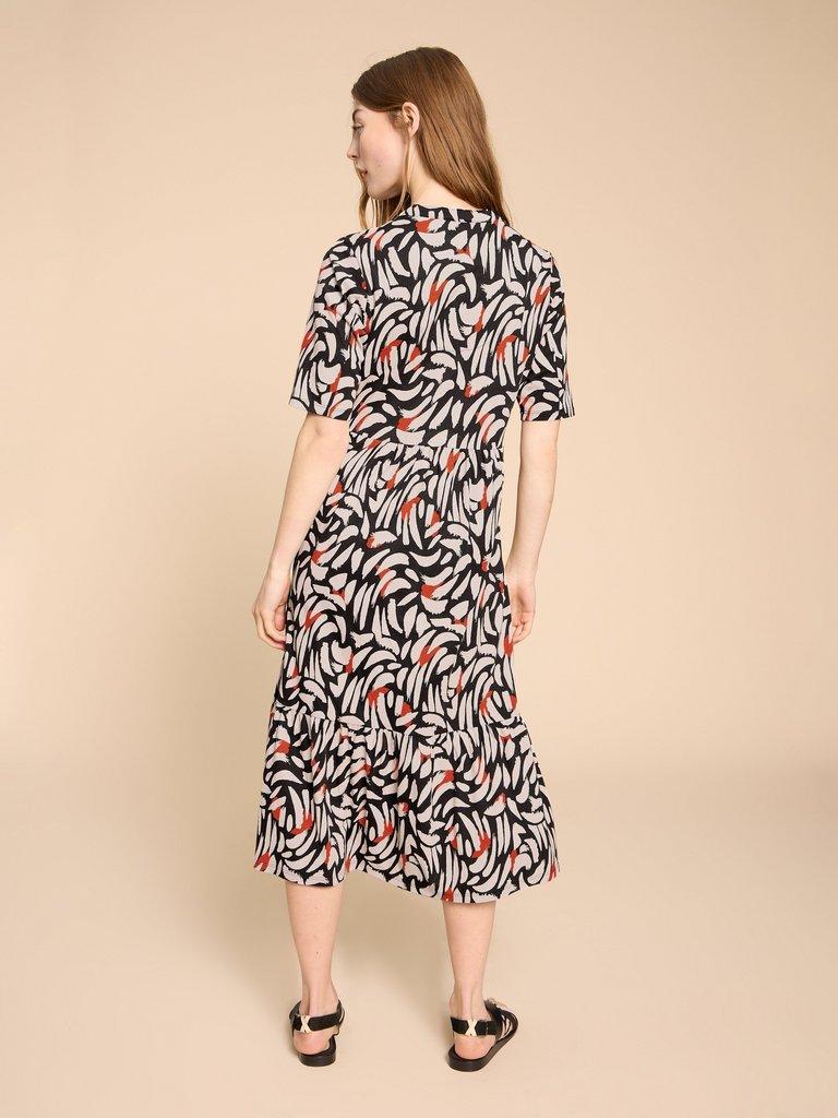 Naya Jersey Printed Tiered Dress in BLK MLT - MODEL BACK