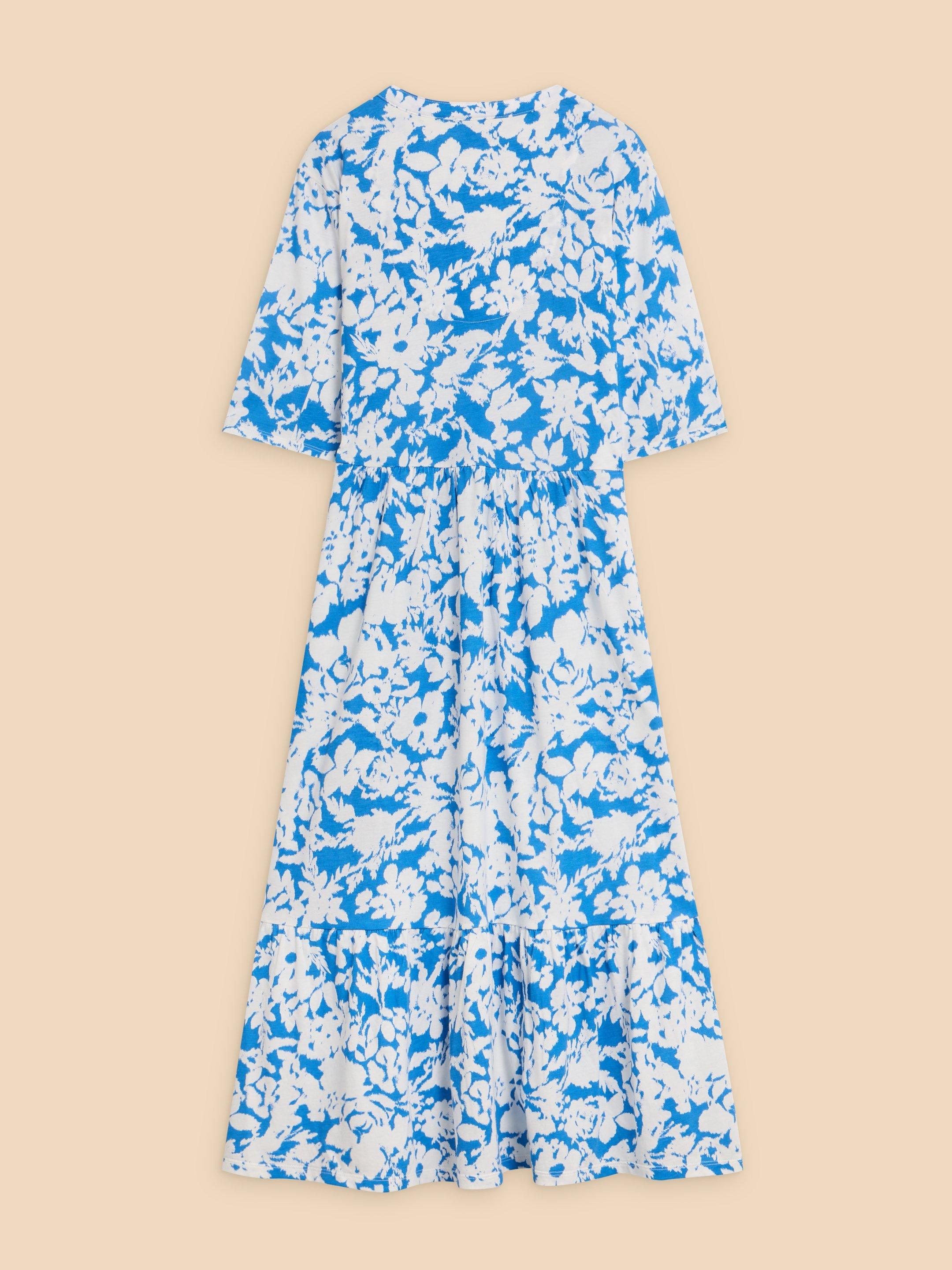 Naya Jersey Printed Tiered Dress in BLUE MLT - FLAT BACK
