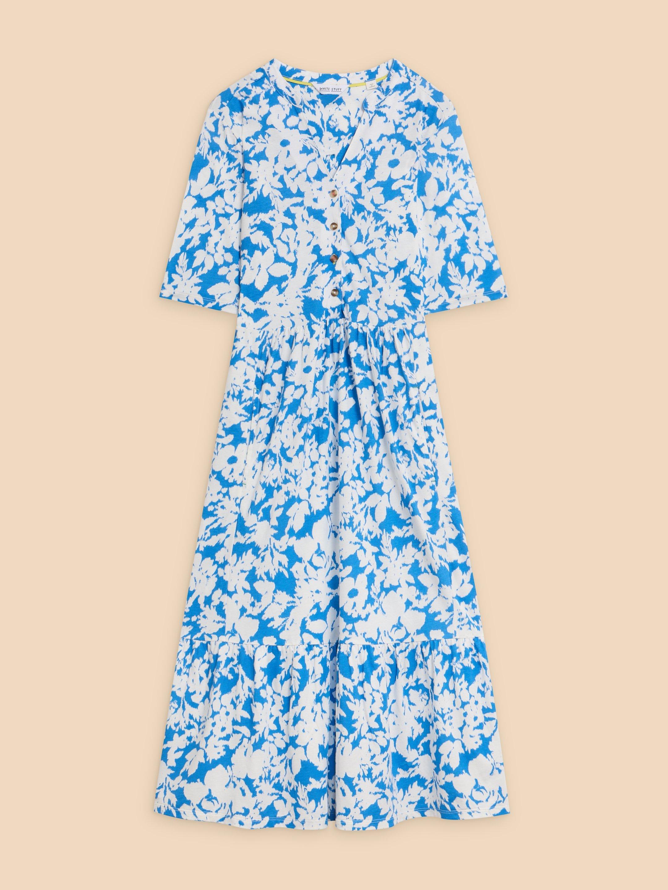 Naya Jersey Printed Tiered Dress in BLUE MLT - FLAT FRONT