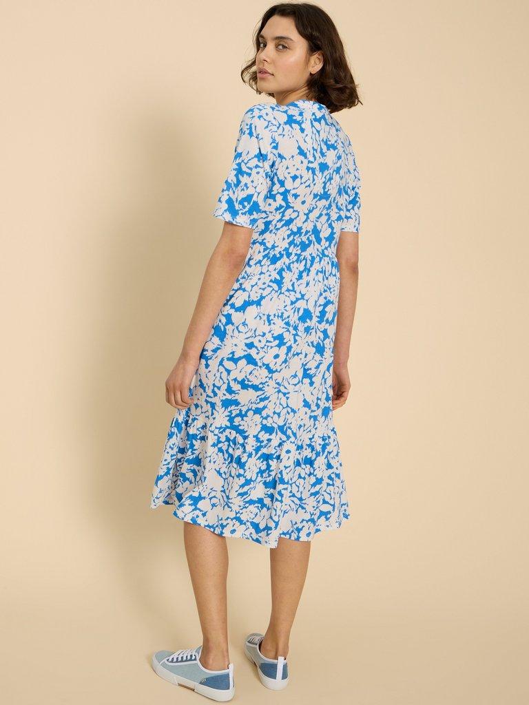 Naya Jersey Printed Tiered Dress in BLUE MLT - MODEL BACK