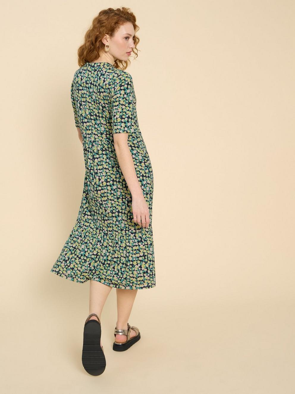 Naya Jersey Printed Tiered Dress in NAVY PR - MODEL BACK