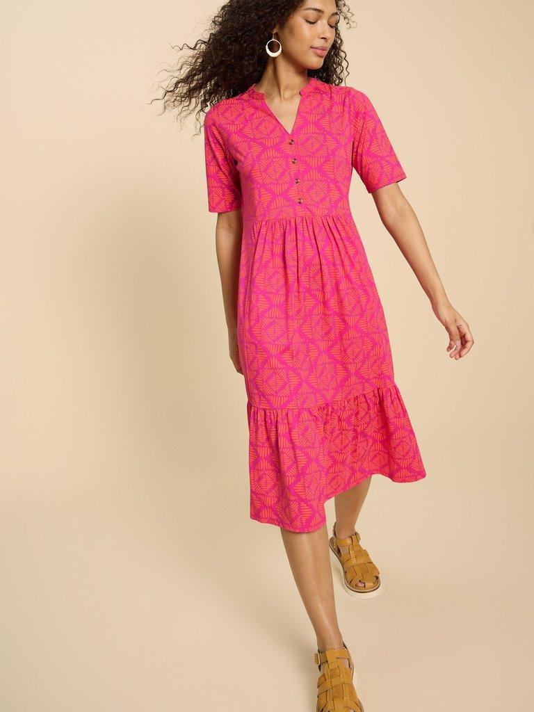 Naya Jersey Printed Tiered Dress in ORANGE PR - LIFESTYLE