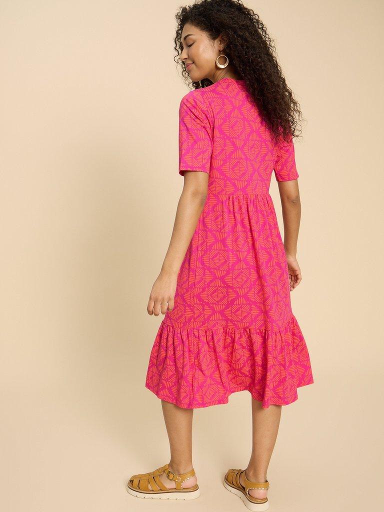Naya Jersey Printed Tiered Dress in ORANGE PR - MODEL BACK