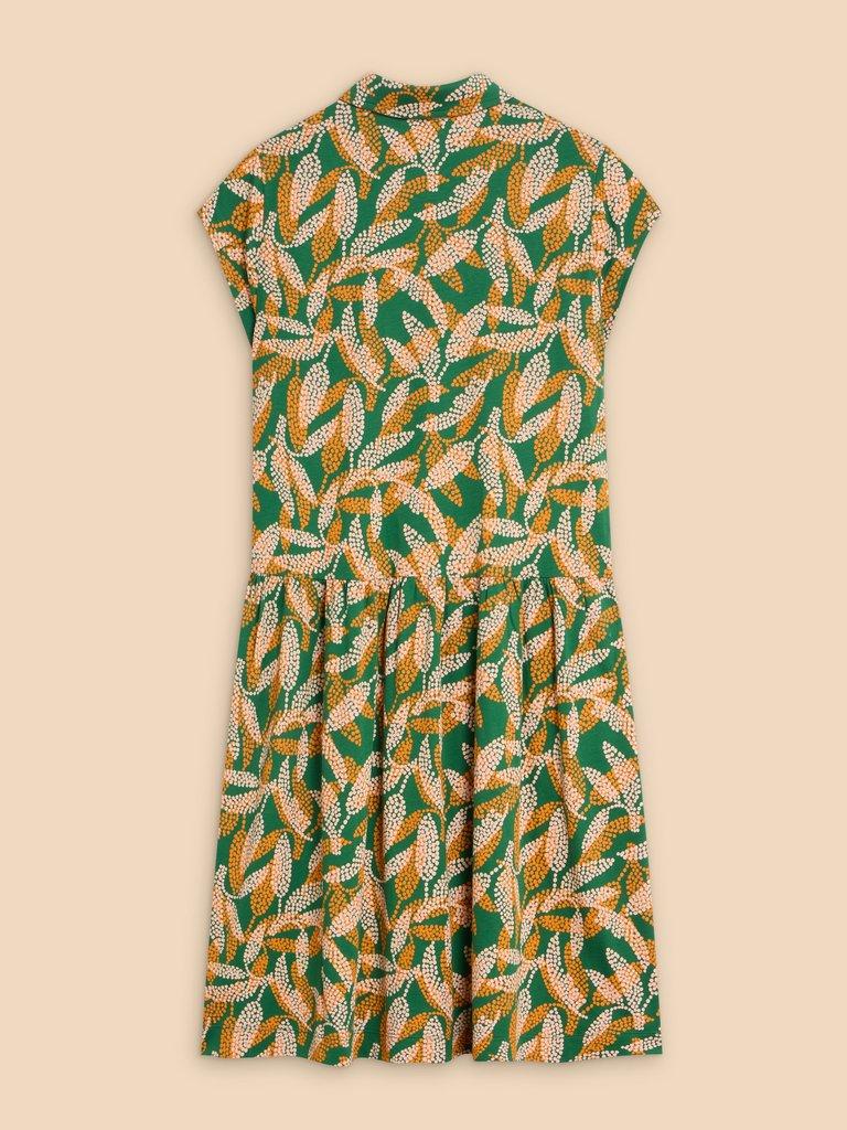 Everly Printed Jersey Shirt Dress in GREEN PR - FLAT BACK