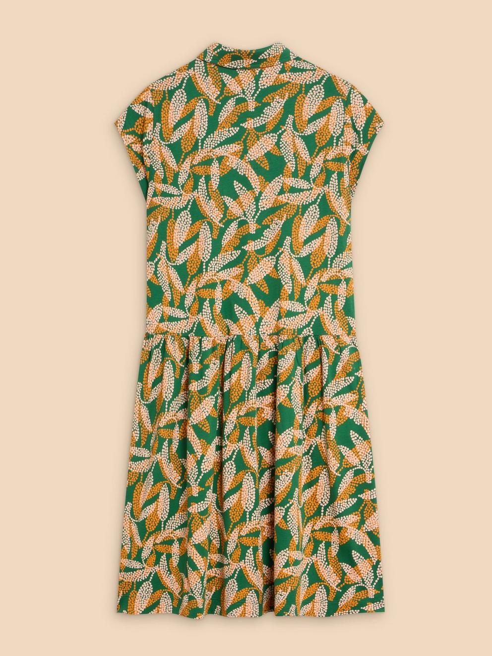 Everly Printed Jersey Shirt Dress in GREEN PR - FLAT BACK