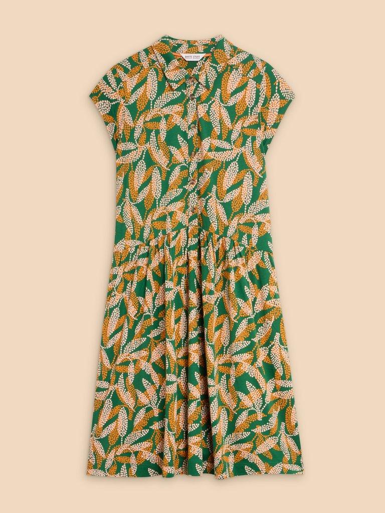 Everly Printed Jersey Shirt Dress in GREEN PR - FLAT FRONT