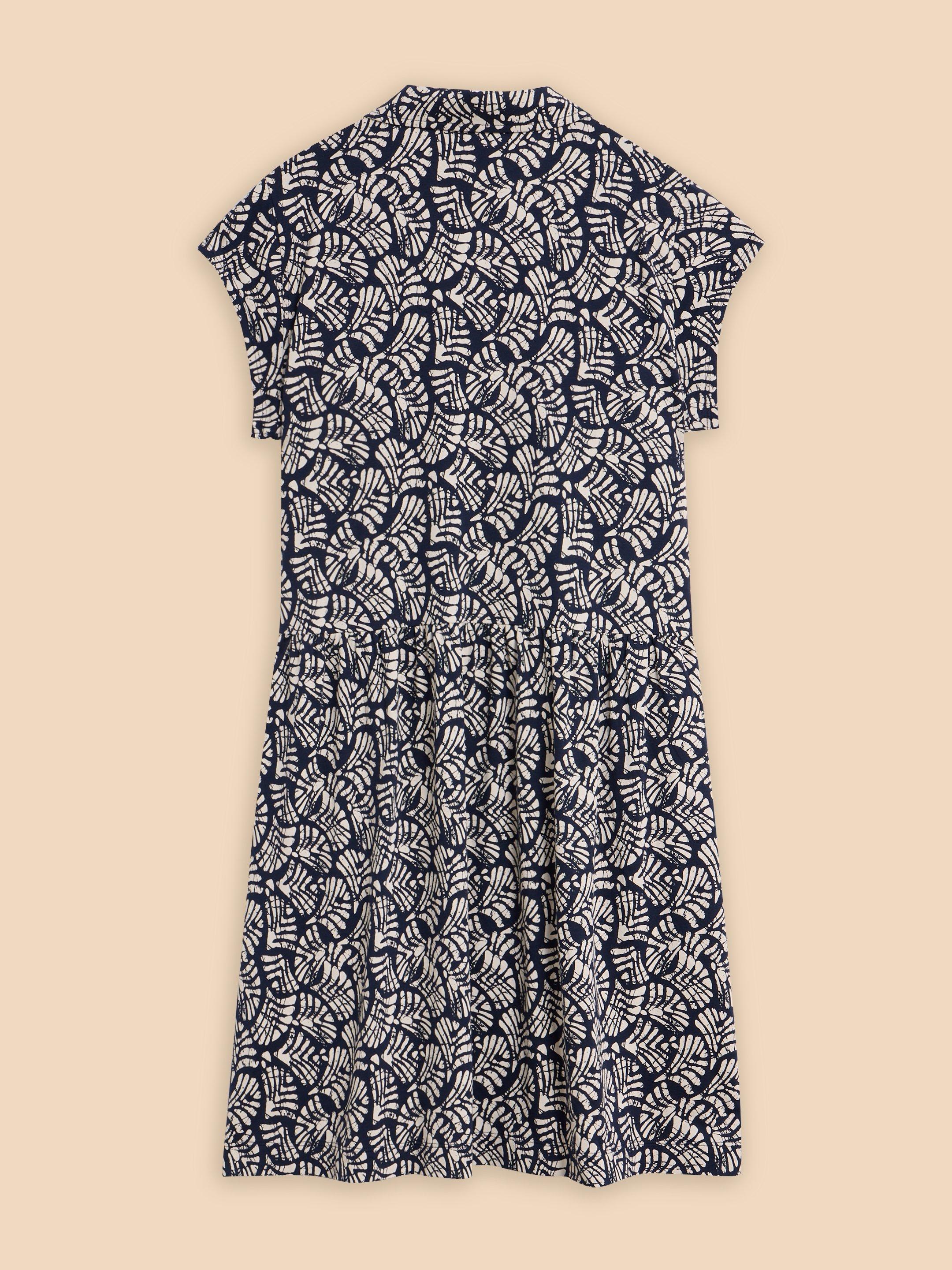 Everly Printed Jersey Shirt Dress in NAVY PR - FLAT BACK
