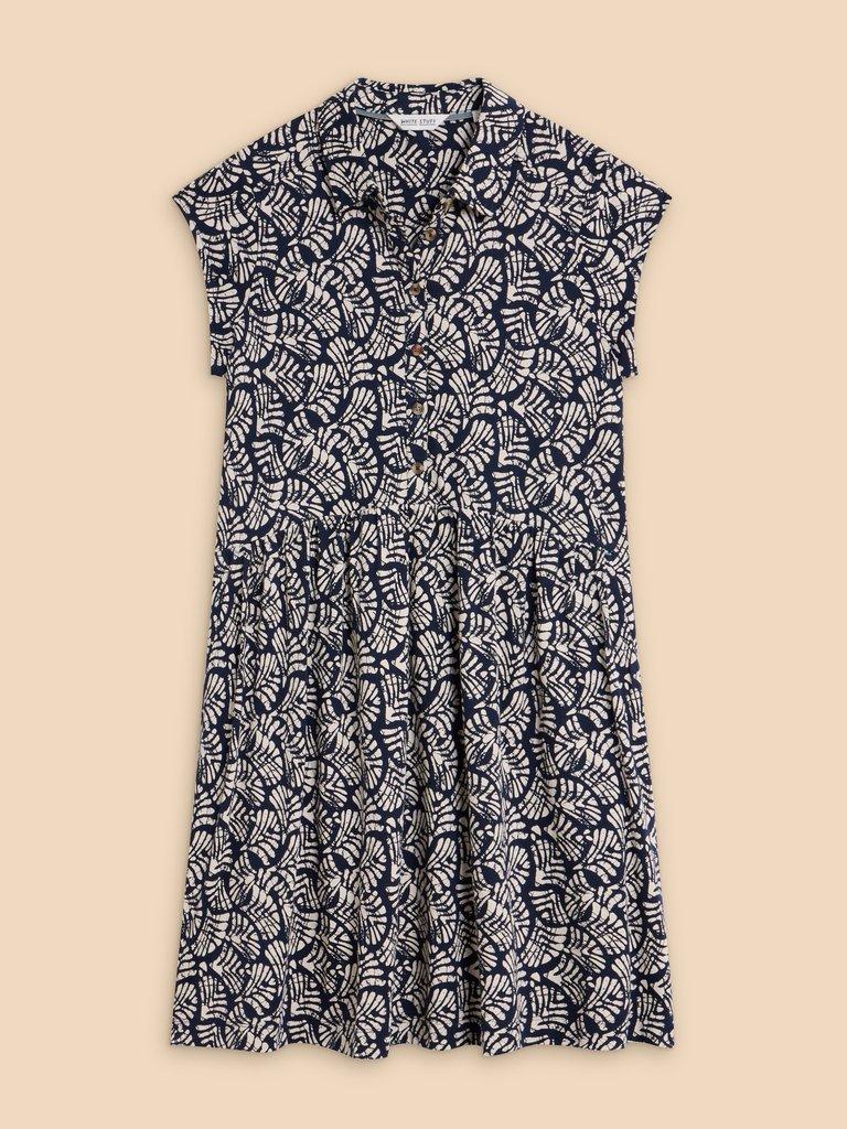 Everly Printed Jersey Shirt Dress in NAVY PR - FLAT FRONT