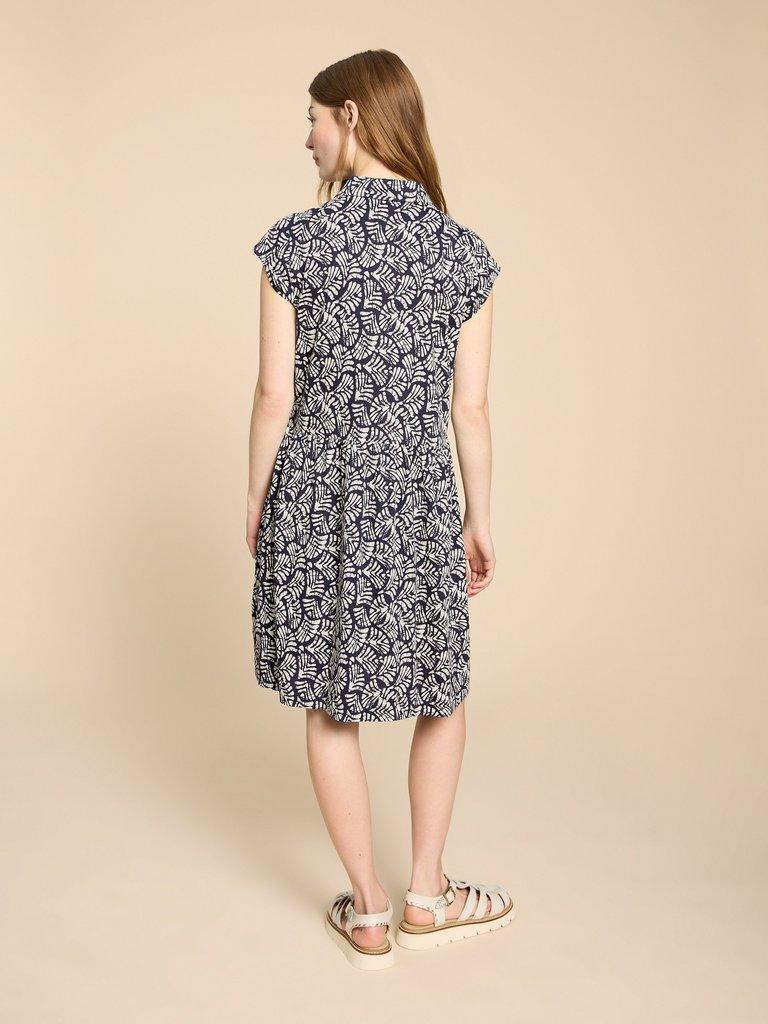 Everly Printed Jersey Shirt Dress in NAVY PR - MODEL BACK